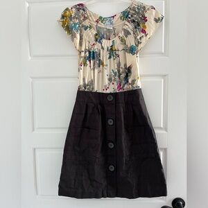 Anthropologie Tabitha Night Blooming Bird Silk Dress Mixed Media Size 4 Cotton